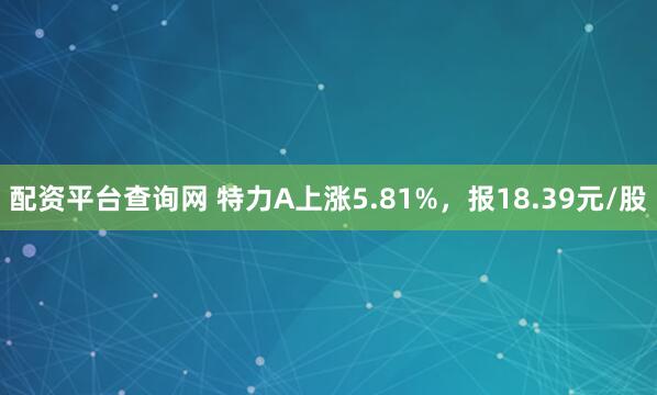 配资平台查询网 特力A上涨5.81%，报18.39元/股